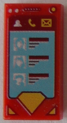 [P 3069pb0545 (Red)] Tile 1 x 2 with Smartphone with Contact, Phone, Mail and Superman Logo Shape Pattern