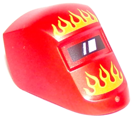 [P 65195pb01 (Red)] Minifigure, Visor Welding with Flames Orange and Yellow Pattern