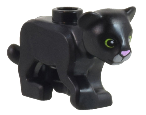 [P 77307pb03 (Black)] Lion Baby Cub with Bright Pink Nose, Light Bluish Gray Muzzle, and Lime Rings around Eyes Pattern (Panther Tendi)