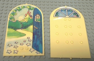 [P 33229pb02 (Light Yellow)] Belville Wall, Door 1 x 10 x 12 Arched Swivel with Open Door and Castle Pattern