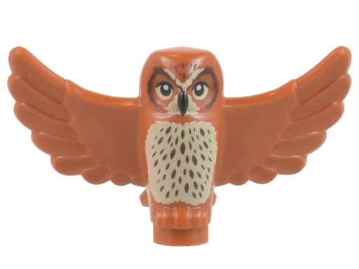 [P 67632pb04 (Dark Orange)] Owl, Spread Wings with Black Beak and Eyes, Tan Chest and Dark Brown Stippled Chest Feathers Pattern