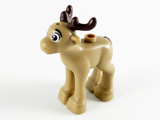 [P 60436pb01 (Dark Tan)] Reindeer, Fawn with Molded Dark Brown Antlers and Tail and Printed Black Eyes and Eyebrows Pattern