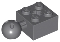 [P 57909b (Dark Bluish Gray)] Technic, Brick Modified 2 x 2 with Ball Joint and Axle Hole with 6 Holes in Ball