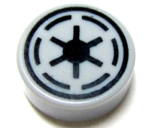 [P 98138pb020 (Light Bluish Gray)] Tile, Round 1 x 1 with SW Emblem of the Galactic Republic with 6 Spokes Pattern