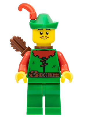 [M cas571 (No Colour)] Forestman - Red, Green Hat, Red Feather, Quiver, Moustache