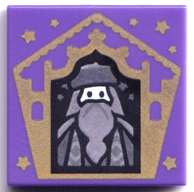 [P 3068pb1743 (Dark Purple)] Tile 2 x 2 with HP Chocolate Frog Card Albus Dumbledore Gold Pattern