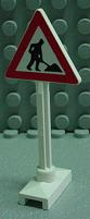 [P 649pb09 (White)] Road Sign Triangle with Worker and 1 Pile Pattern