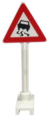 [P 649pb08b (White)] Road Sign Triangle with Skidding Car Pattern (Car with no Tire on Back)