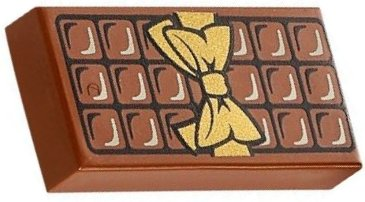 [P 3069pb0440 (Reddish Brown)] Tile 1 x 2 with Candy Bar Chocolate Blocks and Gold Bow Pattern