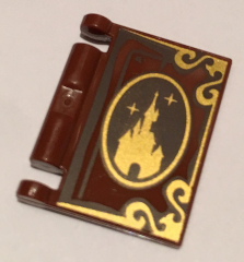 [P 24093pb008 (Reddish Brown)] Minifigure, Utensil Book Cover with Gold Disney Castle, Oval, and Border Pattern