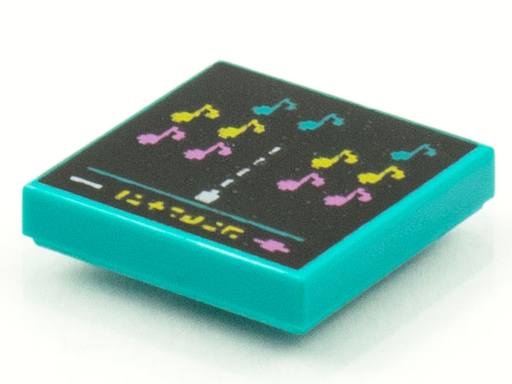 [P 3068bpb1535 (Dark Turquoise)] Tile 2 x 2 with Groove with BeatBit Album Cover - Music Notes in Space Invaders-Style Pattern