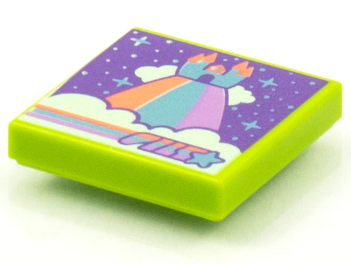[P 3068bpb1539 (Lime)] Tile 2 x 2 with Groove with BeatBit Album Cover - Castle on Rainbow and Clouds Pattern