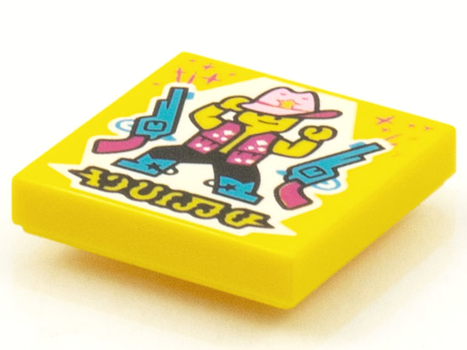 [P 3068bpb1540 (Yellow)] Tile 2 x 2 with Groove with BeatBit Album Cover - Cowboy Dancer with Two Revolver Guns Pattern