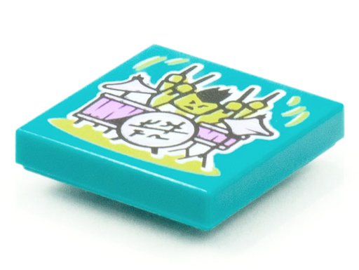 [P 3068bpb1541 (Dark Turquoise)] Tile 2 x 2 with Groove with BeatBit Album Cover - Four Arm Drummer Pattern