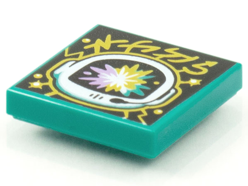 [P 3068bpb1544 (Dark Turquoise)] Tile 2 x 2 with Groove with BeatBit Album Cover - Space Helmet with Pastel Explosion Pattern