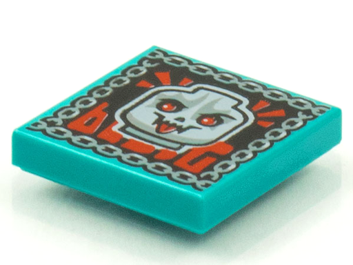 [P 3068bpb1548 (Dark Turquoise)] Tile 2 x 2 with Groove with BeatBit Album Cover - Skull with Red Eyes and Tongue Pattern