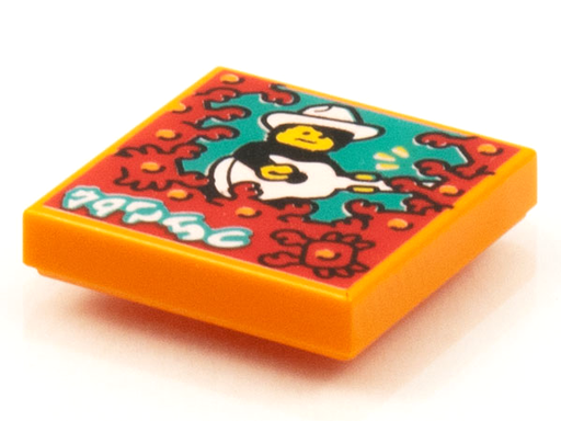 [P 3068bpb1549 (Orange)] Tile 2 x 2 with Groove with BeatBit Album Cover - Cowboy with Guitar and Crabs Pattern