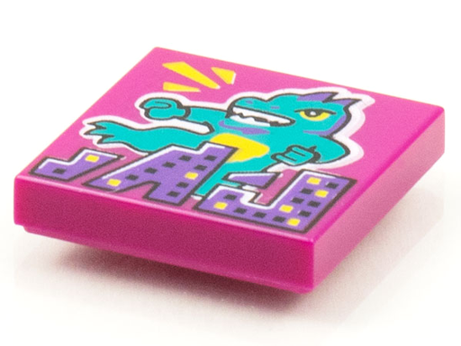 [P 3068bpb1550 (Magenta)] Tile 2 x 2 with Groove with BeatBit Album Cover - Dragon Monster Rampaging City Pattern