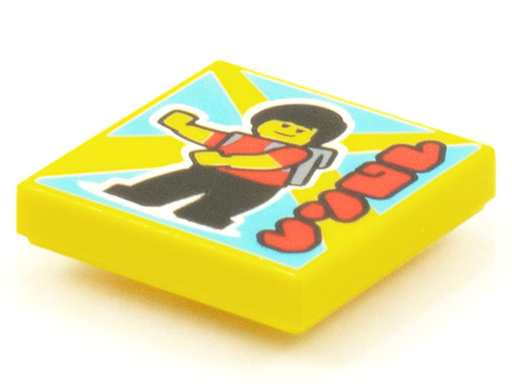 [P 3068bpb1557 (Yellow)] Tile 2 x 2 with Groove with BeatBit Album Cover - Minifigure with Backpack Dancing Pattern