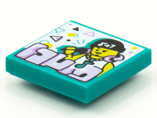 [P 3068bpb1558 (Dark Turquoise)] Tile 2 x 2 with Groove with BeatBit Album Cover - Rapper in Black Beanie with Music Note Necklace Pattern