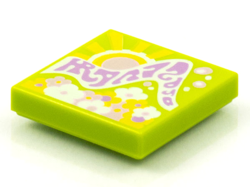 [P 3068bpb1559 (Lime)] Tile 2 x 2 with Groove with BeatBit Album Cover - Sun and Sunshine with Flowers Pattern