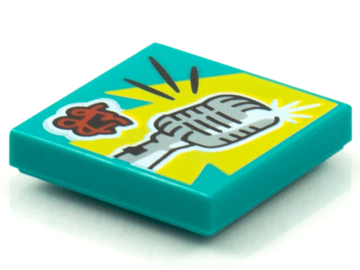 [P 3068bpb1562 (Dark Turquoise)] Tile 2 x 2 with Groove with BeatBit Album Cover - Vintage Microphone Pattern