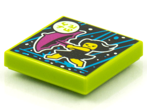 [P 3068bpb1565 (Lime)] Tile 2 x 2 with Groove with BeatBit Album Cover - Girl Running in Rain with Purple Umbrella Pattern