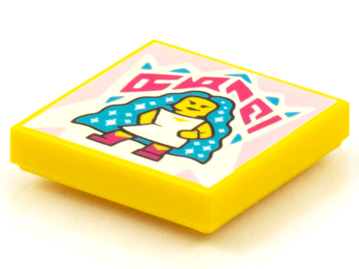 [P 3068bpb1578 (Yellow)] Tile 2 x 2 with Groove with BeatBit Album Cover - Minifigure with Long Dark Azure Hair with Sparkles Pattern