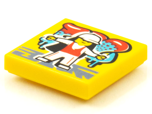 [P 3068bpb1579 (Yellow)] Tile 2 x 2 with Groove with BeatBit Album Cover - Minifigure in White Cap and Red Tank Top Pattern