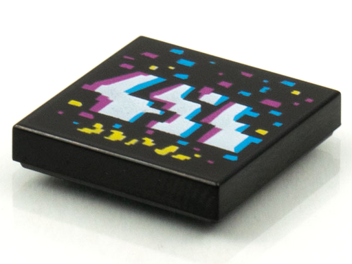 [P 3068bpb1580 (Black)] Tile 2 x 2 with Groove with BeatBit Album Cover - Dark Azure, White, Magenta and Yellow Jagged Stripes and Rectangles Pattern