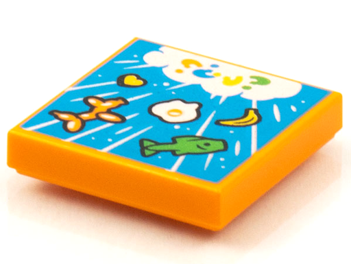 [P 3068bpb1591 (Orange)] Tile 2 x 2 with Groove with BeatBit Album Cover - Raining Fish, Banana, Balloon Animal and Egg Pattern
