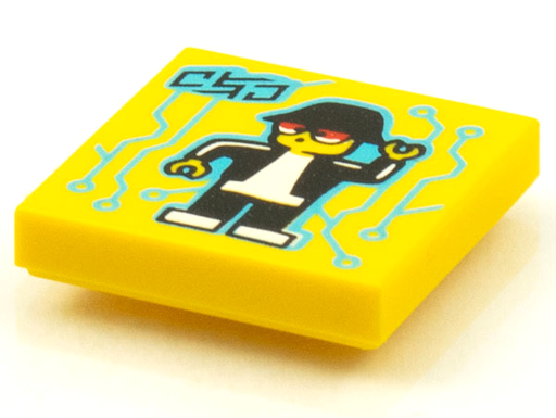 [P 3068bpb1593 (Yellow)] Tile 2 x 2 with Groove with BeatBit Album Cover - Minifigure Dancing Robot with Medium Azure Circuitry Pattern