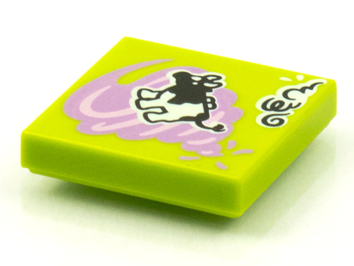 [P 3068bpb1594 (Lime)] Tile 2 x 2 with Groove with BeatBit Album Cover - Cow in Medium Lavender Tornado Pattern