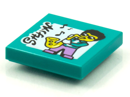 [P 3068bpb1596 (Dark Turquoise)] Tile 2 x 2 with Groove with BeatBit Album Cover - Saxophone Player Pattern