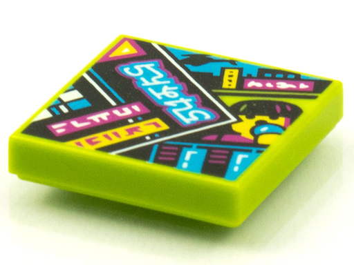 [P 3068bpb1600 (Lime)] Tile 2 x 2 with Groove with BeatBit Album Cover - Stack of Magazines with Figure Head and Microphone Pattern