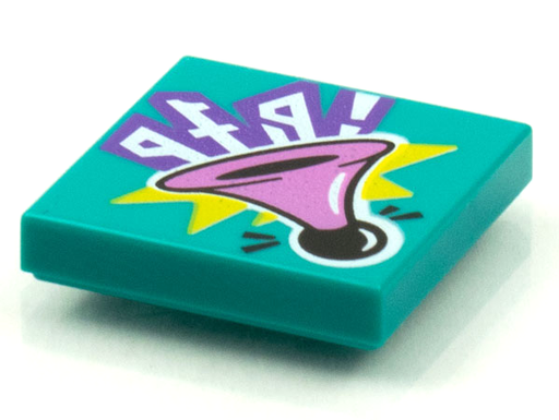 [P 3068bpb1602 (Dark Turquoise)] Tile 2 x 2 with Groove with BeatBit Album Cover - Medium Lavender Bulb Horn Pattern