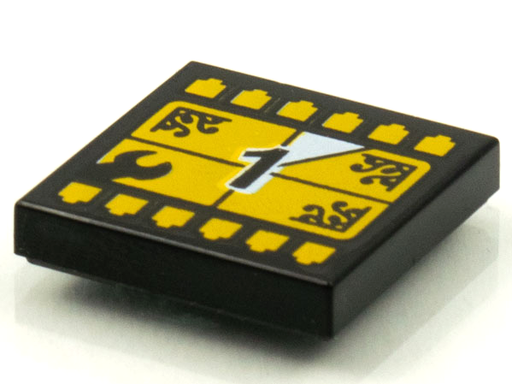 [P 3068bpb1603 (Black)] Tile 2 x 2 with Groove with BeatBit Album Cover - Yellow TV Screen Countdown Number 1 Pattern