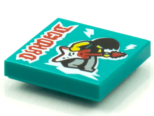 [P 3068bpb1606 (Dark Turquoise)] Tile 2 x 2 with Groove with BeatBit Album Cover - Man Playing Flying V Guitar Pattern