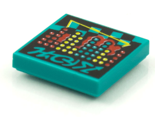 [P 3068bpb1612 (Dark Turquoise)] Tile 2 x 2 with Groove with BeatBit Album Cover - Red, Yellow and Dark Turquoise Dots Pattern