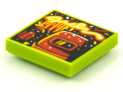[P 3068bpb1616 (Lime)] Tile 2 x 2 with Groove with BeatBit Album Cover - Red Welding Mask and Microphone Pattern