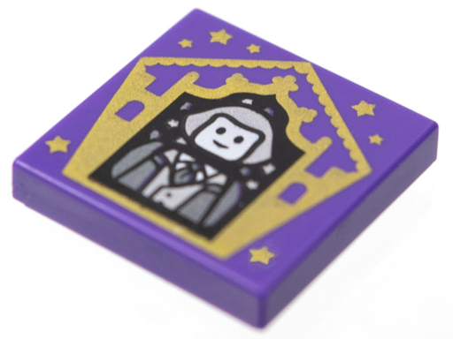 [P 3068pb1737 (Dark Purple)] Tile 2 x 2 with HP Chocolate Frog Card Garrick Ollivander Pattern