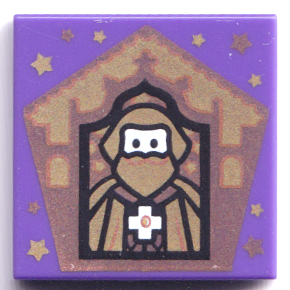 [P 3068pb1745 (Dark Purple)] Tile 2 x 2 with HP Chocolate Frog Card Godric Gryffindor Pattern