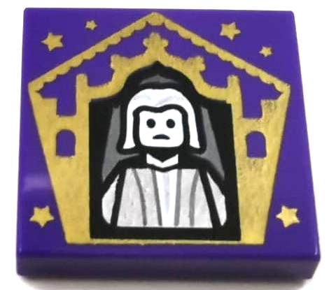 [P 3068pb1739 (Dark Purple)] Tile 2 x 2 with HP Chocolate Frog Card Nicholas Flamel Pattern