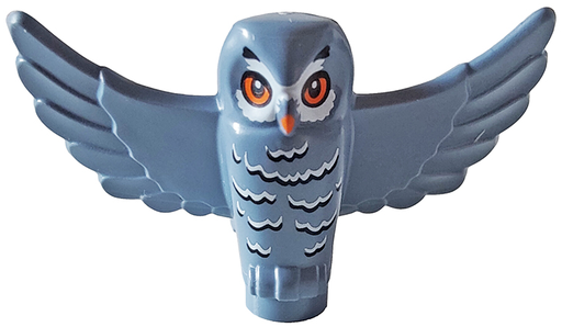 [P 67632pb02 (Sand Blue)] Owl, Spread Wings with Orange Beak and Eyes, Black and White Rippled Chest Feathers Pattern