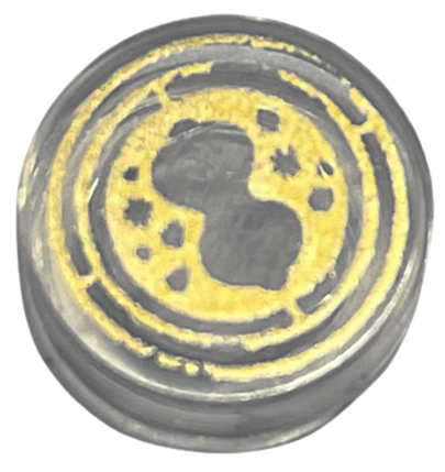 [P 98138pb285 (Trans-Clear)] Tile, Round 1 x 1 with Hourglass and Circles on Gold Background Pattern (HP Time Turner)