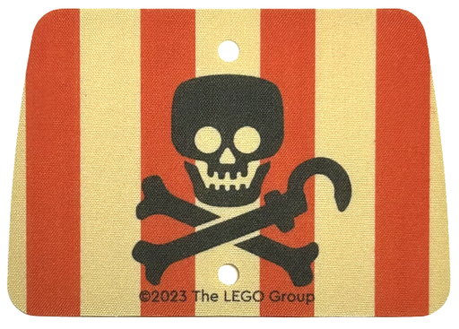 [P 103913 (Tan)] Cloth Sail Rectangle with 2 Holes with Red Vertical Stripes, Black Skull and Crossbones with Hook Pattern