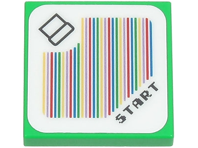 [P 3068pb2093 (Bright Green)] Tile 2 x 2 with Super Mario Scanner Code Pipe and 'START', Round Corner Pattern (Sticker) - Set 71403