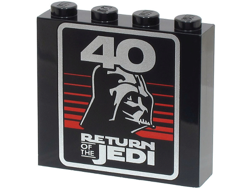 [P 49311pb033 (Black)] Brick 1 x 4 x 3 with Silver '40', 'RETURN OF THE JEDI', Darth Vader Helmet and Red Stripes Pattern