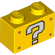 [P 3004pb246 (Yellow)] Brick 1 x 2 with White Question Mark Pattern