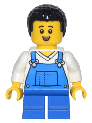 [M cty1443 (No Colour)] Child - Boy, Blue Overalls over V-Neck Shirt, Blue Short Legs, Black Coiled Hair, Freckles